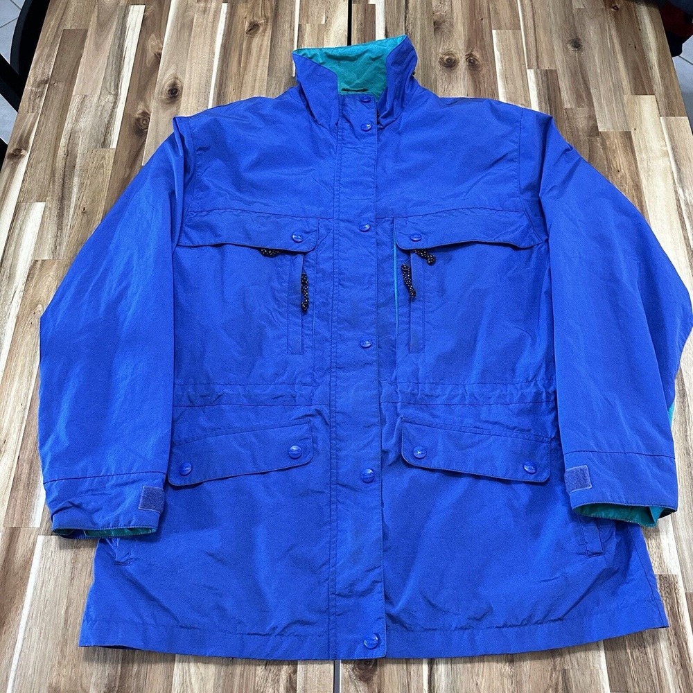 Vintage LL Bean Jacket Mens Large Blue Rain Coat Lightweight Full Zip Outdoor